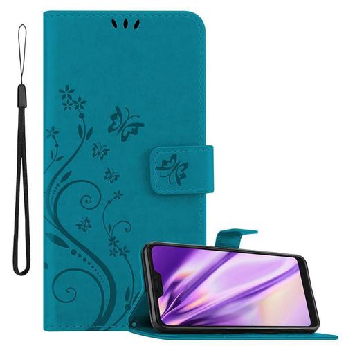 Cadorabo Housse Compatible Avec Xiaomi Redmi Note 6 Pro En Bleu Floral - Étui De Protection Au Design Floral Avec Fermeture Magnétique, Fonction De Support Et Emplacements Pour Cartes