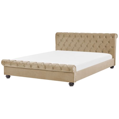 Lit À Eau Double En Velours 180 X 200 Cm Beige Avallon