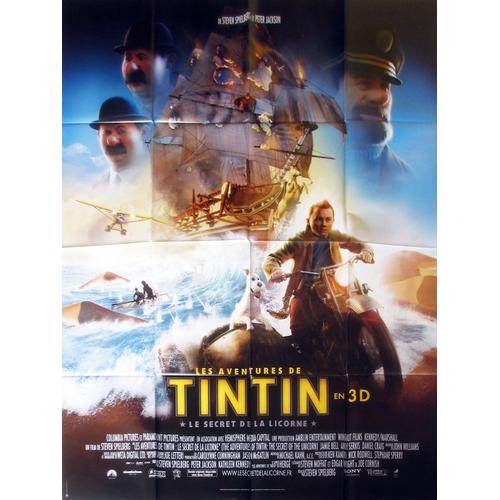 Tintin Et Le Secret De La Licorne - Affiche Originale De Cinéma - Format 120x160 Cm - Un Film De Steven Spielberg Et Peter Jackson Avec Les Voix De Jamie Bell, Andy Serkis, Daniel Craig - Année 2011