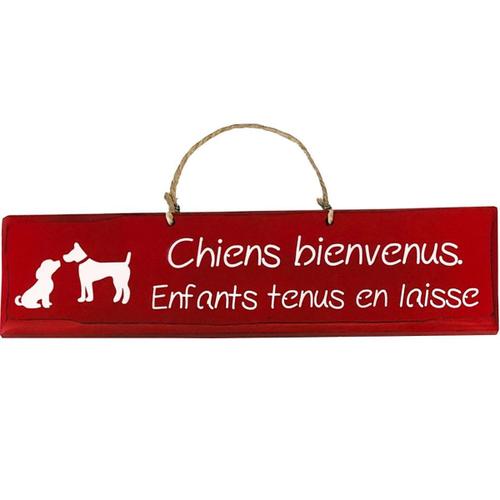 Plaque décorative en bois - Chiens bienvenus - Rouge Hermès