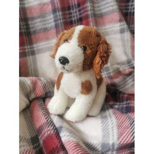 Peluche Doudou Chien Assis Marron Blanc Vintage