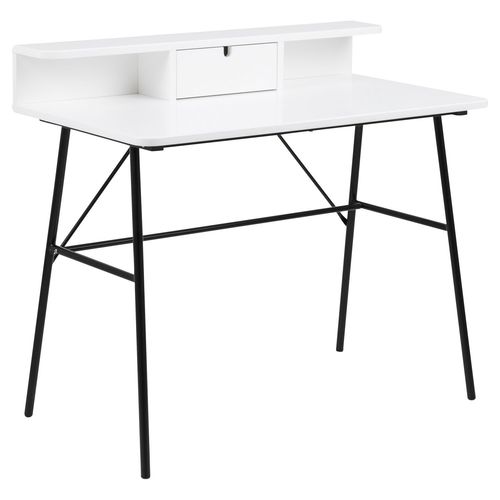 Bureau 1 Tiroir Et Tablette De Rangement En Mdf Et Métal - Blanc/Noir