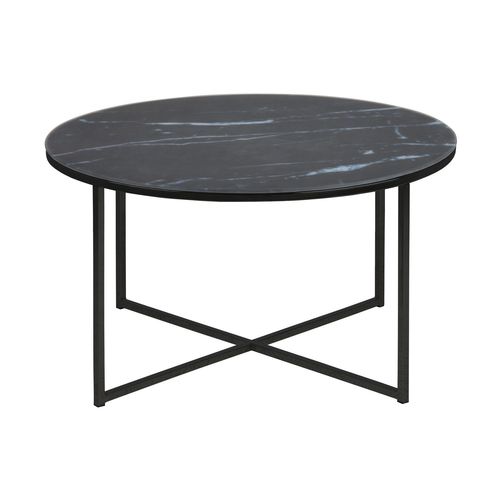 Table Basse Ronde Effet Marbre En Verre Et Métal - L.80 Cm X H. 45 Cm - Noir