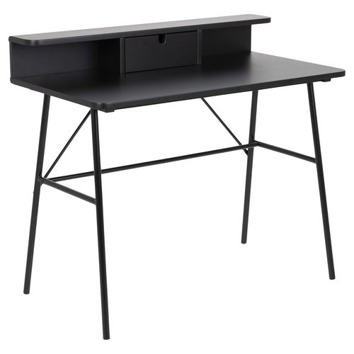 Bureau 1 Tiroir Et Tablette De Rangement En Mdf Et Métal - Noir