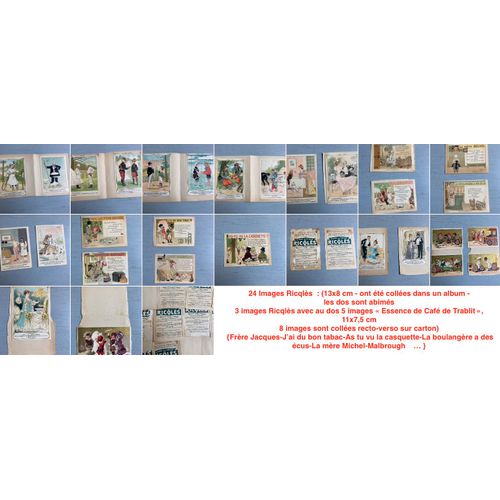 24 Images Ricqls  : (13x8 Cm - Ont t Colles Dans Un Album - Les Dos Sont Abims / 3 Images Ricqls Avec Au Dos 5 Images  Essence De Caf De Trablit , 11x7,5 Cm / 8 Images Sont Colles Recto-Vers