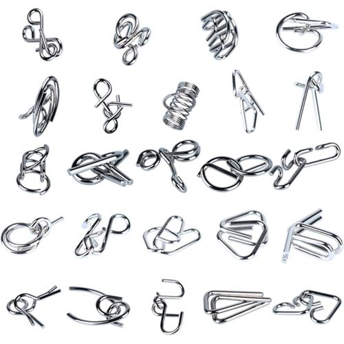 24 pices Casse Tete Metallique, Jeux Casse Tte Metal 3D Jeux de Patience Ensemble IQ Test Disentanglement Puzzles, Mtallique Wire Set Mini IQ Puzzle pour Adulte et Enfant