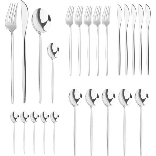 24 Pieces Couvert Couverts De Table Menagere Service De Table 6 Personnes Avec Inox Fourchettes De Table Petite Cuillre Couteaux De Table | Argent