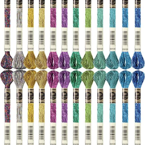 24 Pices Fils  Broder Mtalliques Fils D'cheveau De Broderie Multicolores Fil  Broder Scintillant Fil De Polyester De Point De Croix Pour Bracelets D'amiti Diy Fil  Broder D'artisanat