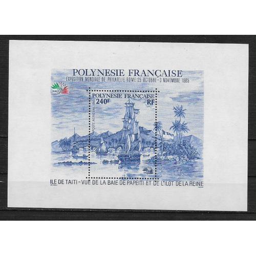 Polynesie Francaise Poste Aerienne 1985 : "Italia 85" : Exposition Internationale À Rome (25.10 Au 03.11.85) : Vue De La Baie De Papeete Et De L'îlot De La Reine : Bloc-Feuillet Neuf **