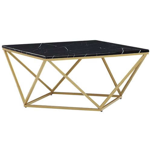Table Basse Effet Marbre Noir Avec Pieds Dorés Malibu