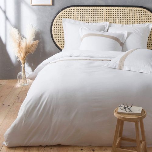 Housse De Couette 240x260cm + Taies - 57 Fils - Uni Blanc, Finition Lin - Blanc Blanc