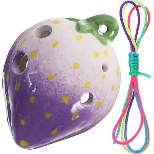 Ocarina Fraise 6 Trous Ac Tons Ocarina Ocarina De Fruits En Céramique Lanière Bel Instrument D'ocarina En Forme De Fraise Ocarina À Modeler Fraise Pour Débutants Violet