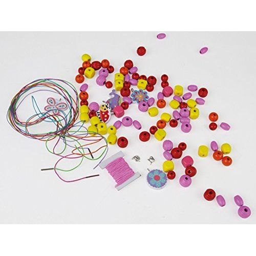 Lena Bricolage Sac Avec 400 5 Pendentifs Et 6 Ficelles Rose Set De Perles Enfiler En Bois Pour Enfants Partir De 4 Ans 32004