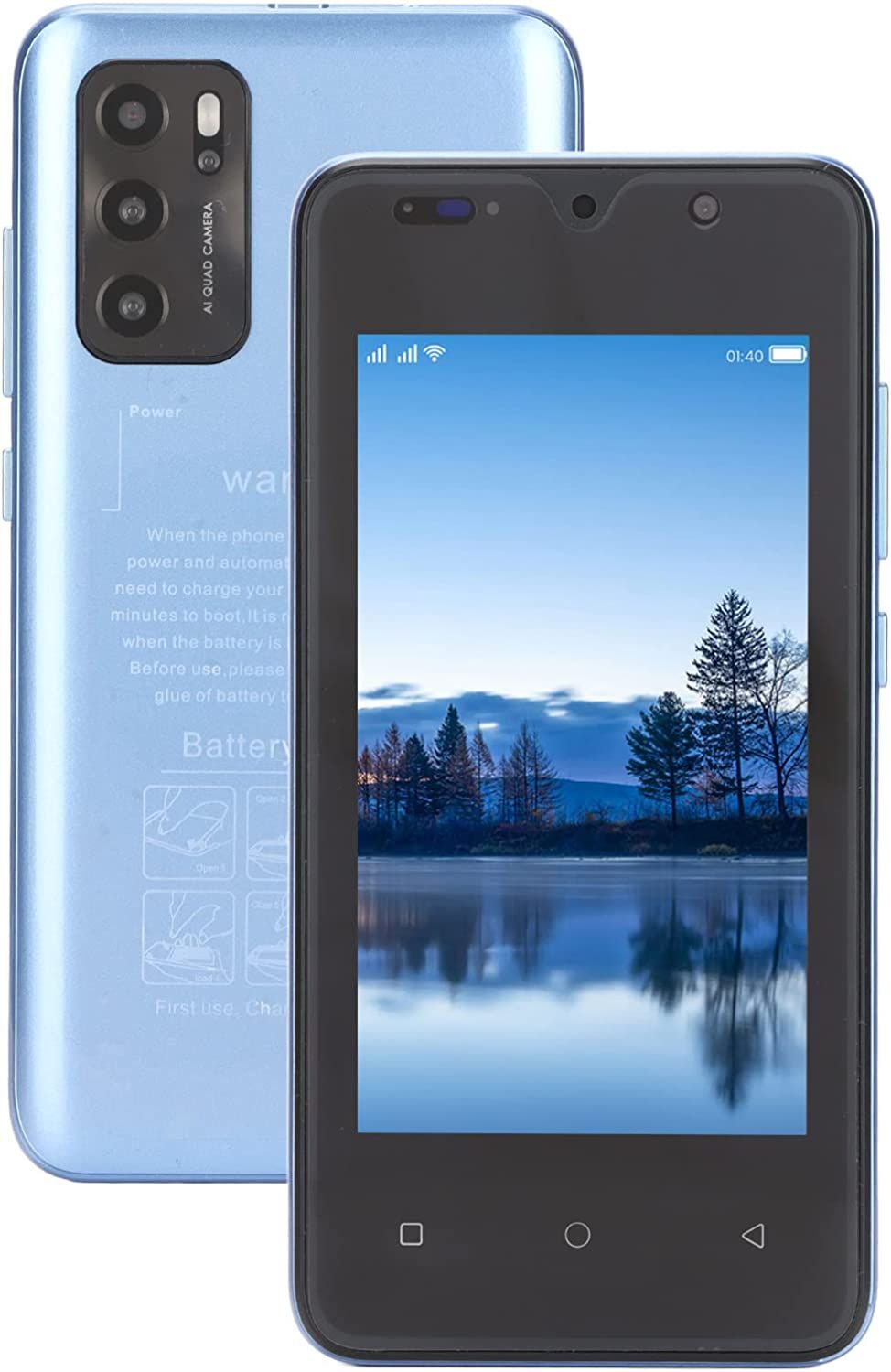 Smartphone A18, Téléphone Portable Android Débloqué, avec Plein écran de 4,5 Pouces, Téléphone Portable Double Veille, 2 Go de RAM + 32 Go de ROM, 2MP + 5MP, 2800mAh, Face ID, BT, Bleu Clair