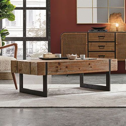 Table Basse 120x60x40 Cm En Sapin Naturel Et Noir - Triu