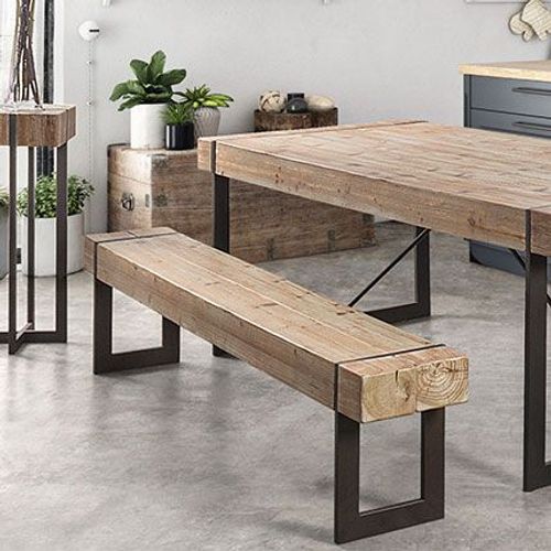 Banc 200x30x45 Cm En Sapin Naturel Et Noir - Triu
