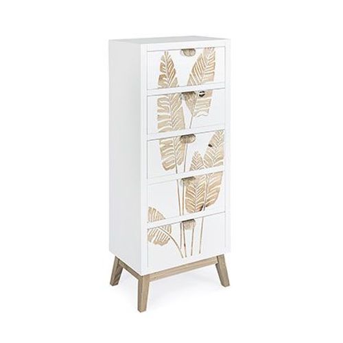 Commode 5 Tiroirs 45x30x109,5 Cm Motif Feuille - Savannah