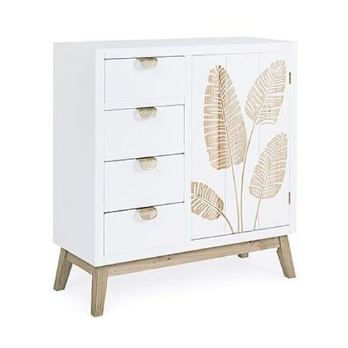 Commode 1 Porte 4 Tiroirs 75x30x80 Cm Motif Feuille - Savannah
