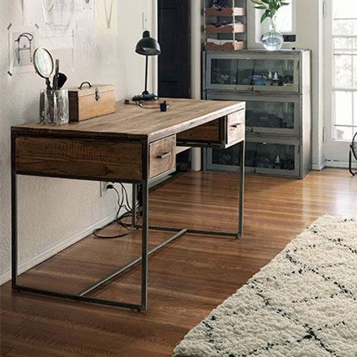 Bureau 2 Tiroirs 150x60x77 Cm En Acacia Et Métal - Nesly