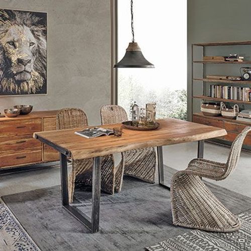 Table À Manger 180x90x77 Cm En Acacia Et Métal - Nesly