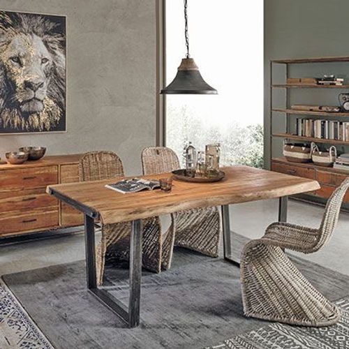 Table À Manger 220x100x77 Cm En Acacia Et Métal - Nesly