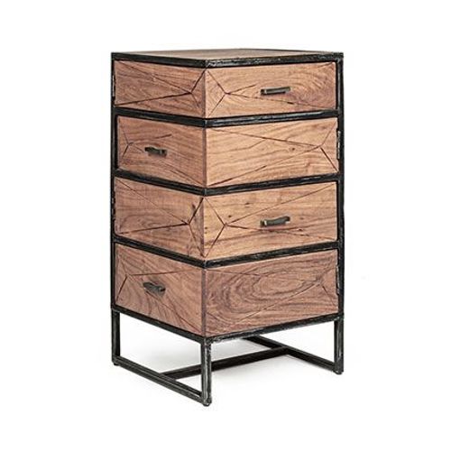 Commode 4 Tiroirs 45x45x90 Cm En Acacia Et Métal - Darica