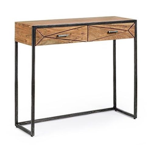 Console 2 Tiroirs 90x30x80 Cm En Acacia Et Métal - Darica