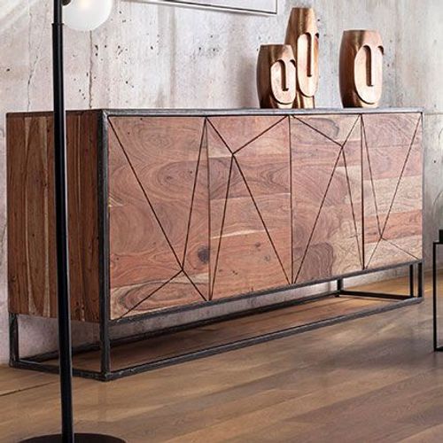Buffet 4 Portes 175x40x76 Cm En Acacia Et Métal - Darica