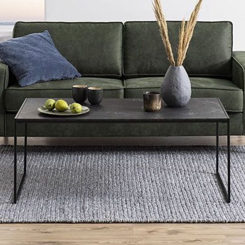 Table Basse 120x60x48 Cm Aspect Marbre Et Métal Noir - Isaya