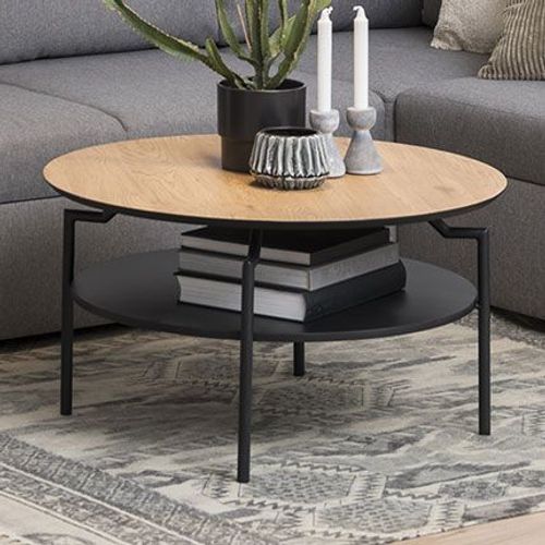 Table Basse Ronde 80 Cm Décor Chêne Et Métal Noir - Othello