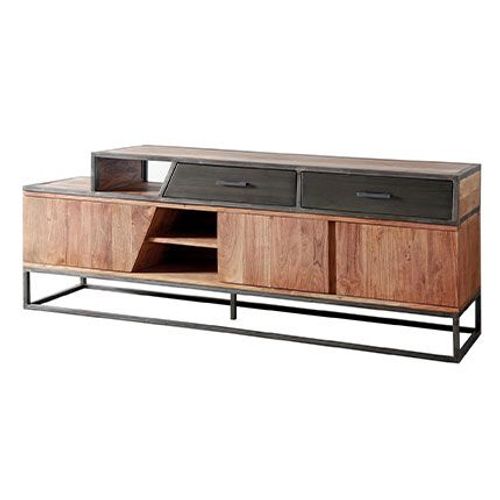 Meuble Tv 3 Portes 175x40x64 Cm En Acacia Naturel Et Noir - Niala