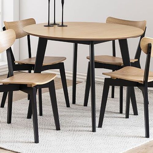 Table À Manger Ronde 105 Cm Décor Chêne Et Noir - Selda