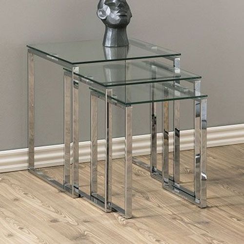 Lot De 3 Tables Gigognes En En Verre Et Métal Chromé - Odelya