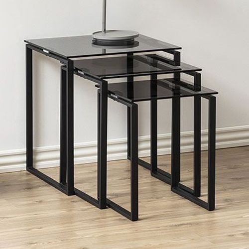 Lot De 3 Tables Gigognes En En Verre Fumé Et Métal Noir - Odelya
