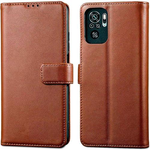 Coque Pour Redmi Note 10 Effet Cuir Marron - Protection Fermeture Magnétique Antichoc - E.F.Connection