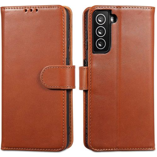 Coque Pour Samsung Galaxy S21 Protection Antichoc Effet Cuir Flip Marron - E.F.Connection