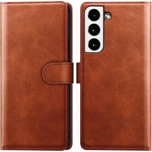 Coque Pour Samsung Galaxy S22 Fermeture Magnétique Effet Cuir Solide Élégant Marron - E.F.Connection