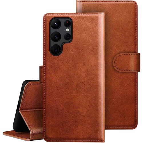 Coque Intégrale Pour Samsung S22 Ultra Portefeuille Avec Support Table En Pu - Marron - E.F.Connection
