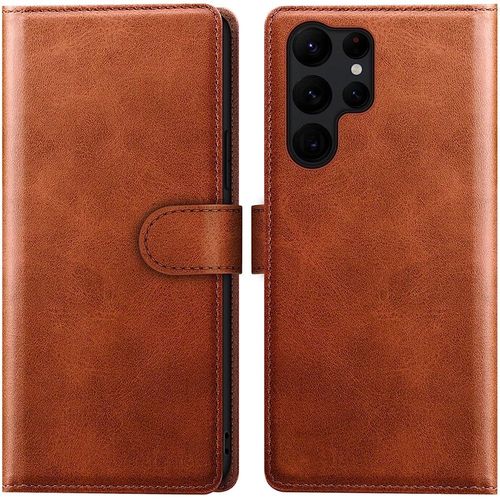 Coque Pour Samsung Galaxy S23 Ultra Marron Anti-Rayures Porte-Carte Cuir Pu Souple 360 Degré - E.F.Connection