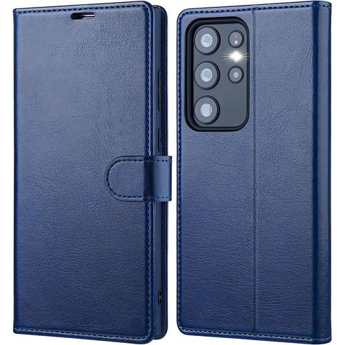 Coque Pour Samsung Galaxy S23 Ultra Bleu Marine Antichoc Avec Rangement Billet Effet Cuir - E.F.Connection