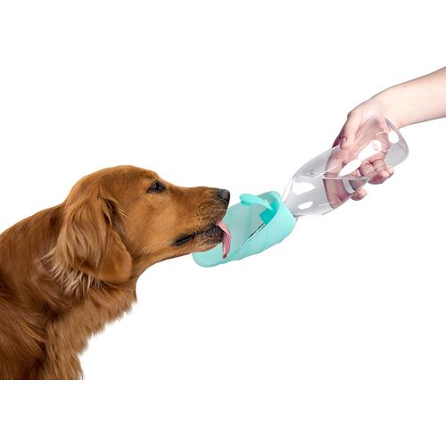 United Pets Leaf- Bol Pour L Eau Avec Bouteille De Voyage Pour Chiens De Design En Silicone Aigues Marines Dispenser De L Eau De Voyage