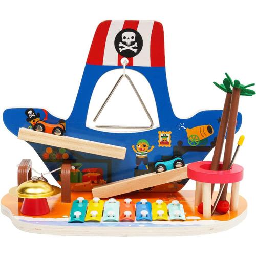 Instruments De Musique Xylophone Pour Enfants En Bois,Jouet Musical Combiné Bateau Pirate,Jouet Rampe De Voiture En Bois Pour Enfant,Des Jouets En Bois Polyvalents 1.2.3 Ans