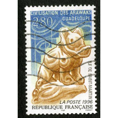 Timbre Oblitéré Civilisation Des Arawaks, Guadeloupe, Ile De Saint Martin, La Poste 1996, République Française, Forget, 2,80