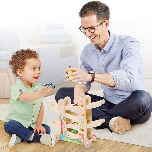 Le coureur de la rampe avec 4 mini voiture tout-petits jouets pour 1 enfant  de 2 ans Garçon et fille cadeaux piste de course de voiture en bois - Chine  Piste de