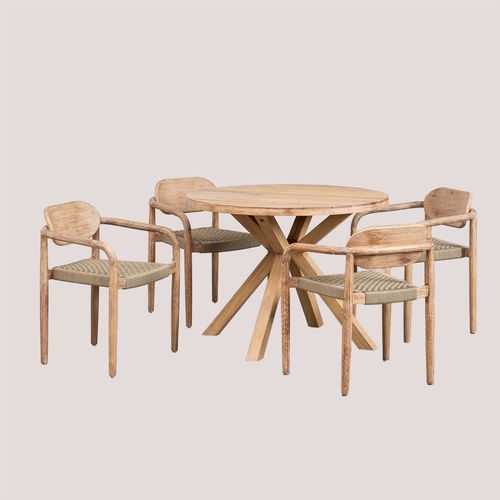 Ensemble De Table Ronde (Ø100 Cm) Et 4 Chaises De Salle À Manger Avec Accoudoirs En Bois Naele Brun Blé
