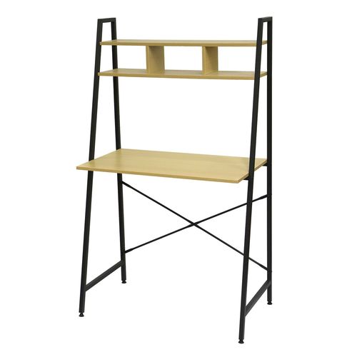 Bureau Colorado Avec 2 Étagères En Mdf Et Métal - Beige Et Noir