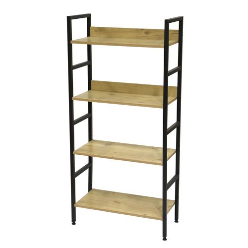 Etagère Droite 4 Niveaux Colorado H.126 En Métal Et Mdf - Beige Et Noir