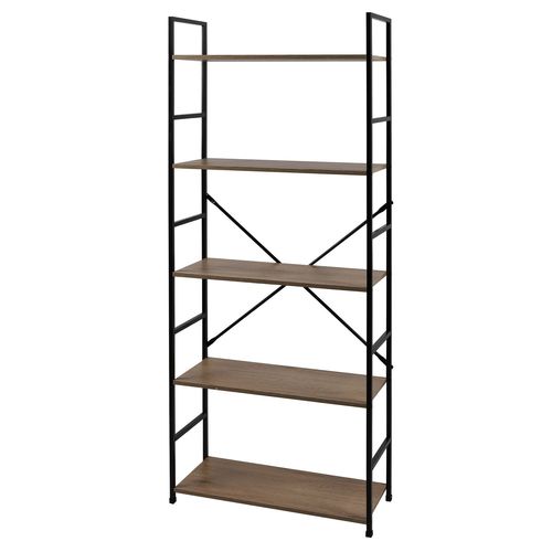 Etagère Droite Large 5 Niveaux Colorado H.48 En Métal Et Mdf - Beige Et Noir