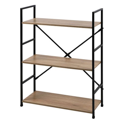 Etagère Droite Large 3 Niveaux Colorado H.48 En Métal Et Mdf - Beige Et Noir