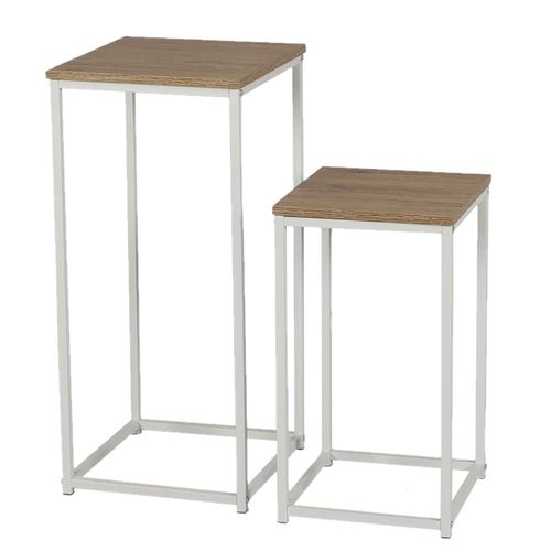 Set De 2 Sellettes En Panneaux De Particules Et Métal - Blanc Et Beige